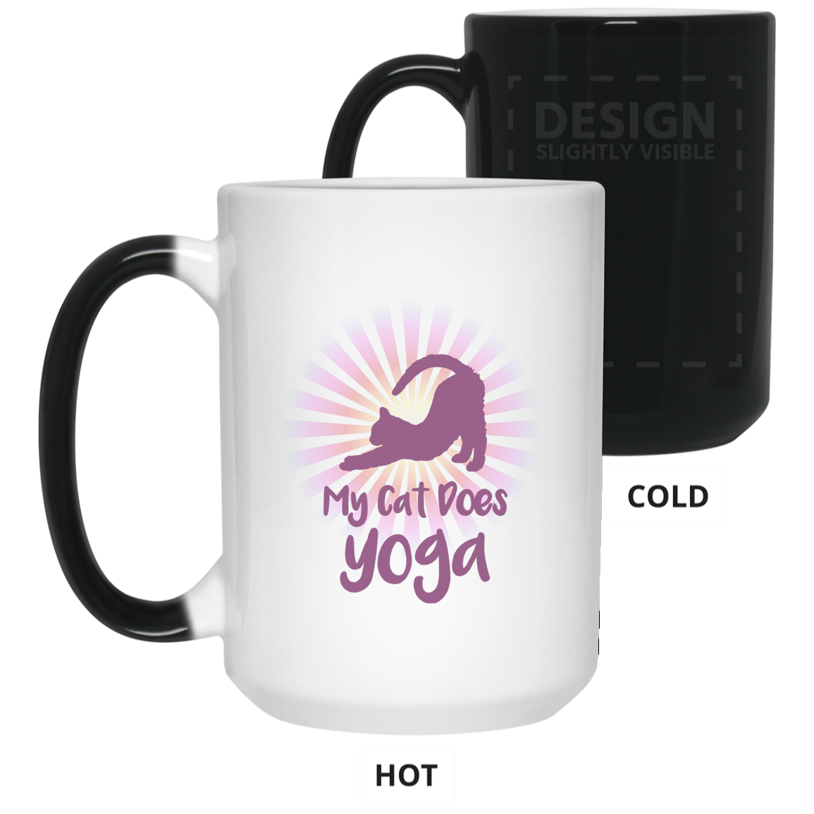 my cat does yoga Magic Mugs