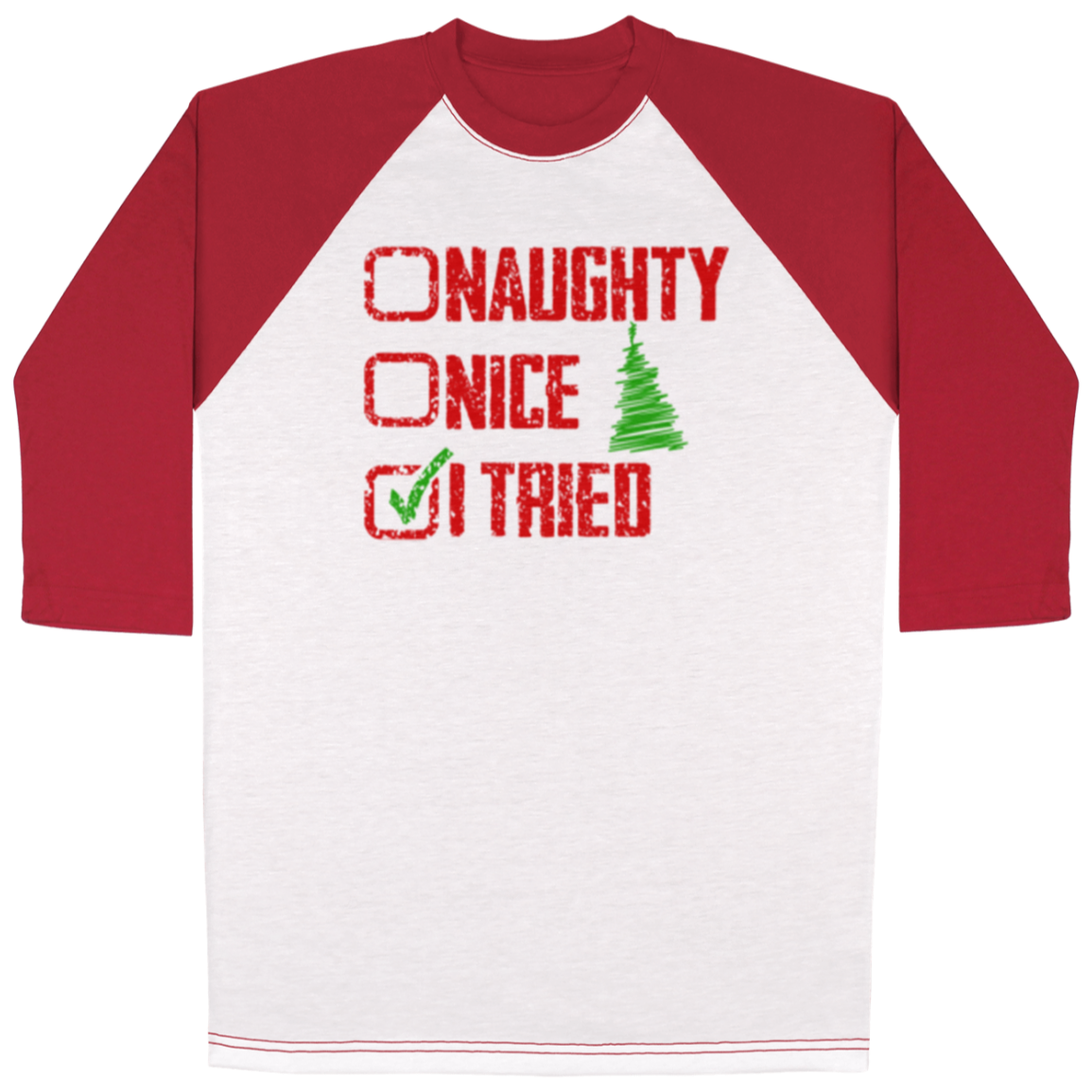 Naughty Nice All Over Print 3/4 Sleeve Raglan