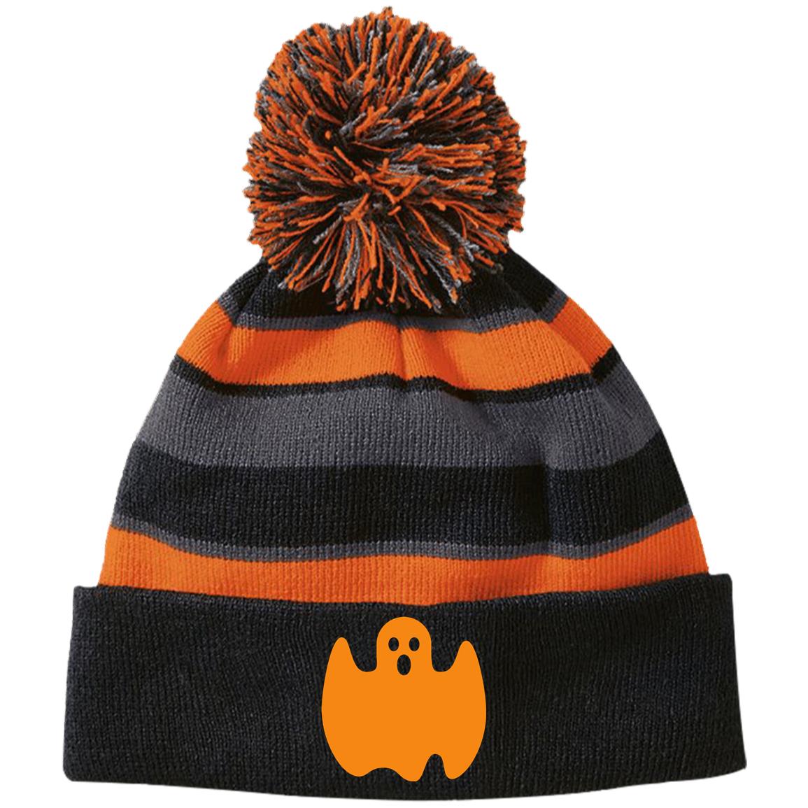 HalloweenGhostOrange-223835 Striped Beanie with Pom